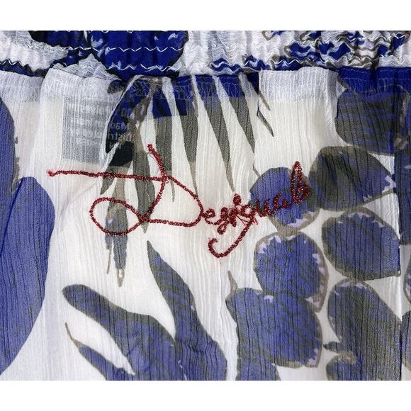 Desigual Off-Shoulder Tassel Tie Front Peasant Blouse Sheer Floral Size Medium - Picture 8 of 9